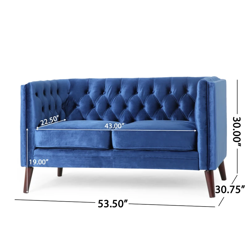 Modern Glam Loveseat sofa with Velvet Upholstery, Wingback Design, Button-Tufted Diamond Stitch, 53.50" W x 31.00" D x 30.00" H, Navy Blue
