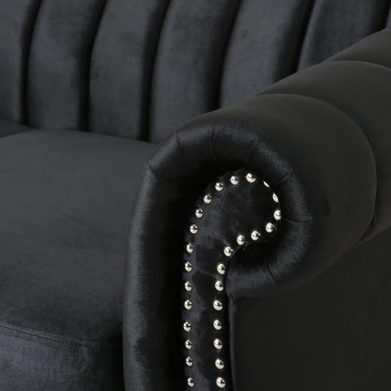 Modern Glam Loveseat Sofa with Velvet Upholstery, Wingback Design, Button-Tufted Diamond Stitch, 62.00" W x 33.00" D x 28.50" H, Black