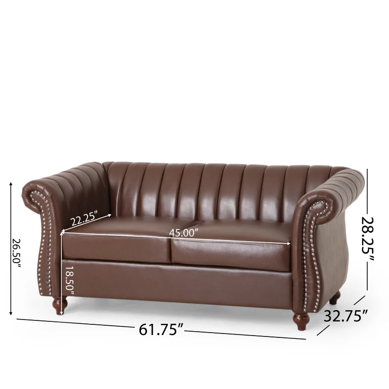 Modern PU Leather Glam loveseat sofa with Wingback Design and Button-Tufted Diamond Stitch, 62.00" W x 33.00" D x 28.50" H, Dark Brown