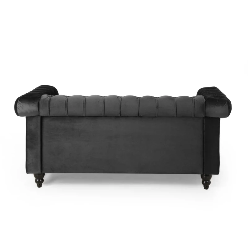 Modern Glam Loveseat Sofa with Velvet Upholstery, Wingback Design, Button-Tufted Diamond Stitch, 61.00" W x 32.00" D x 25.50" H, Black