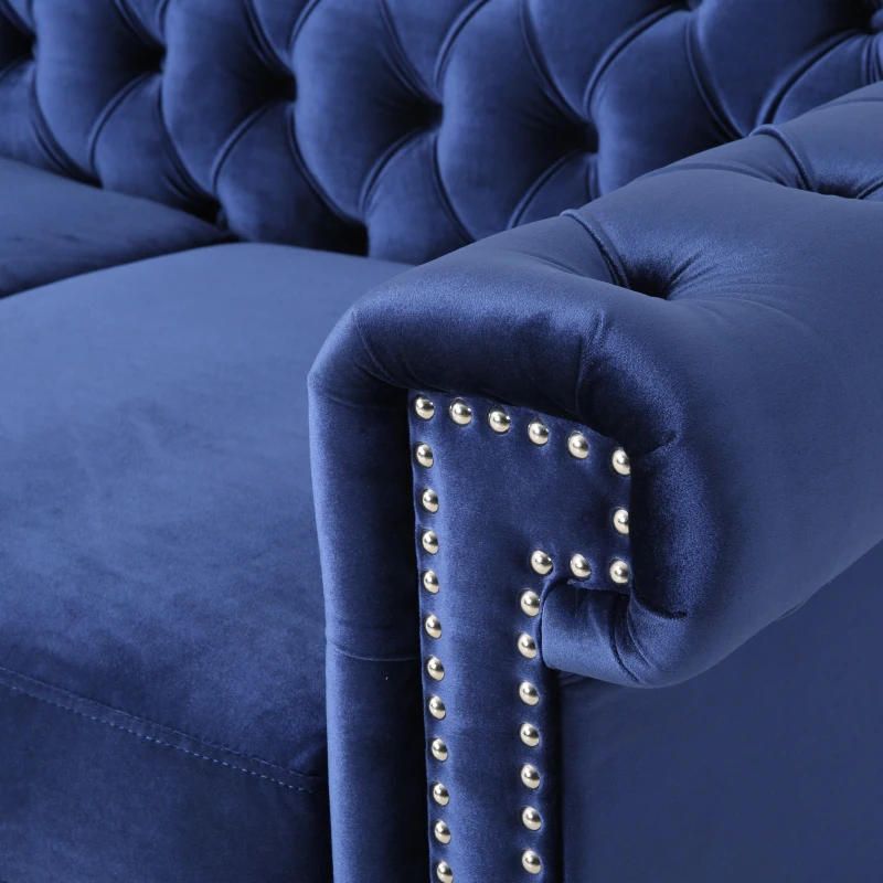 Modern Glam Loveseat Sofa with Velvet Upholstery, Wingback Design, Button-Tufted Diamond Stitch, 61.00" W x 32.00" D x 25.50" H, Blue