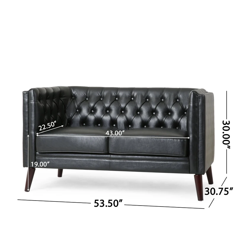 Modern Glam Loveseat Sofa with Velvet Upholstery, Wingback Design, Button-Tufted Diamond Stitch, 53.50" W x 31.00" D x 30.00" H, Black
