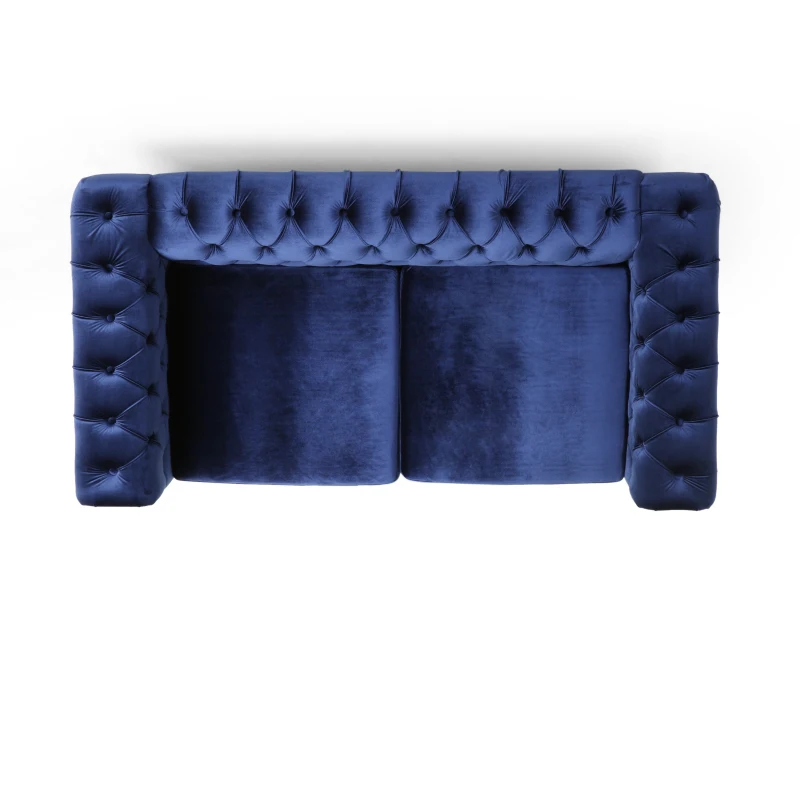 Modern Glam Loveseat Sofa with Velvet Upholstery, Wingback Design, Button-Tufted Diamond Stitch, 61.00" W x 32.00" D x 25.50" H, Blue