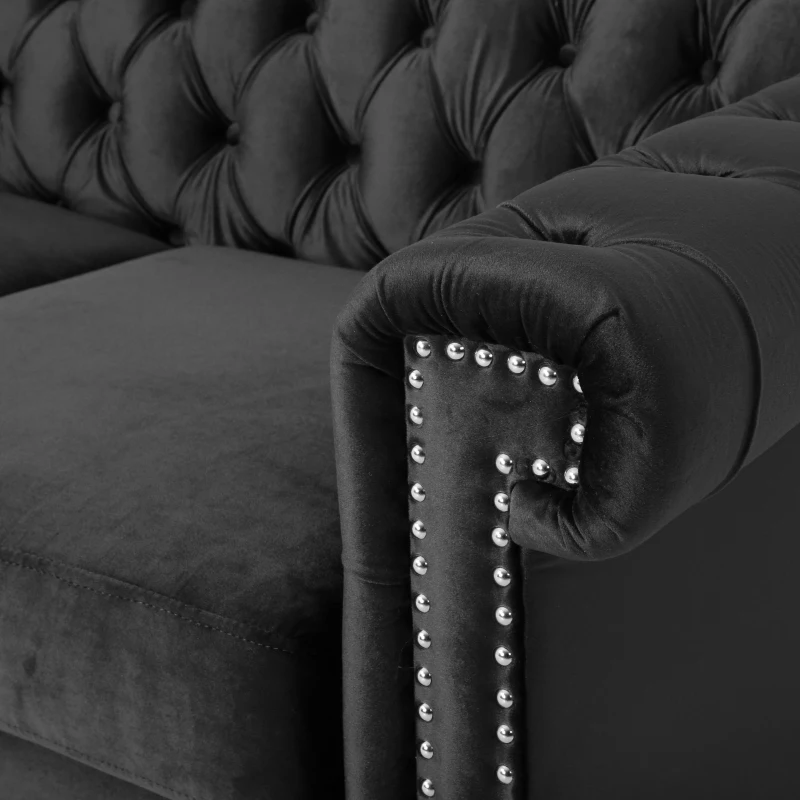 Modern Glam Loveseat Sofa with Velvet Upholstery, Wingback Design, Button-Tufted Diamond Stitch, 61.00" W x 32.00" D x 25.50" H, Black