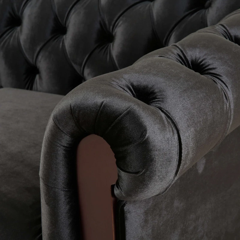 Chesterfield Velvet Loveseat Sofa, 2-Person Rolled Arm Upholstered Couch, with Tufted Buttons, Pine Wood Frame, 59.50" Wx34.00" Dx27.00" H, Black