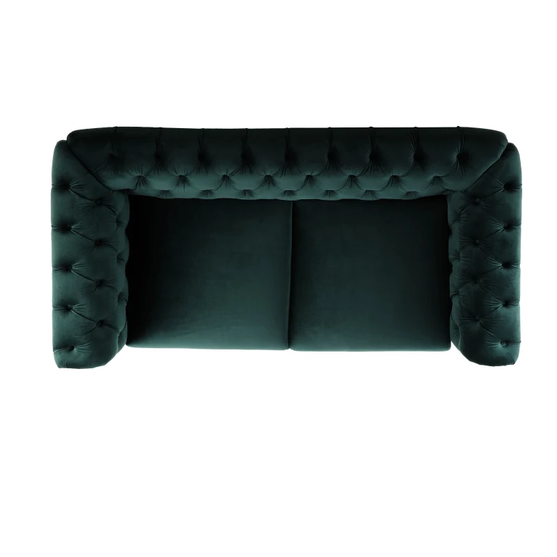 Chesterfield Velvet Loveseat Sofa, 2-Person Rolled Arm Upholstered Couch, with Tufted Buttons, Pine Wood Frame, 59.50" Wx34.00" Dx27.00" H, Dark Green