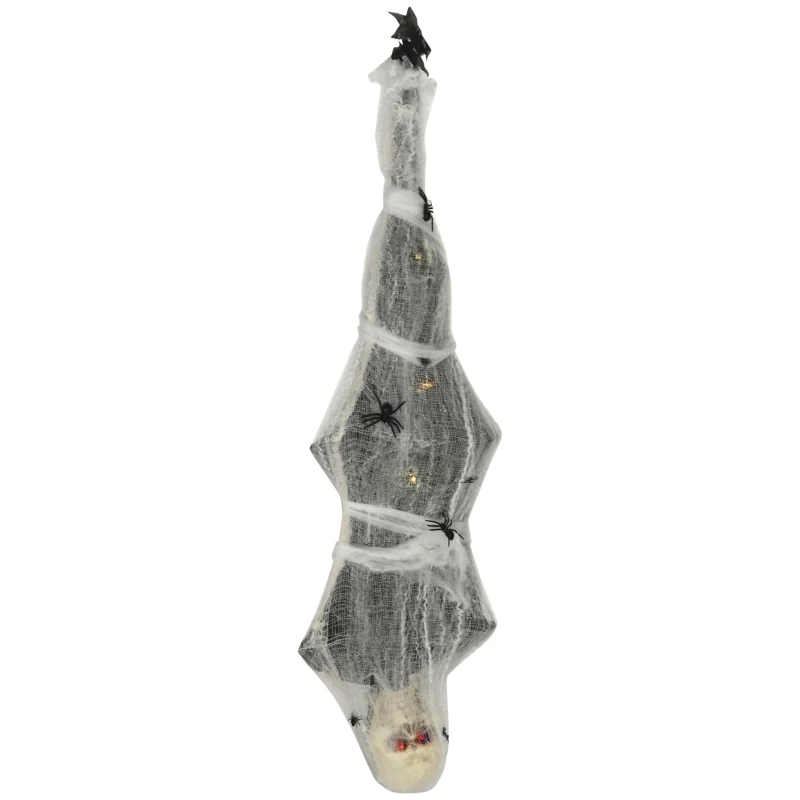HOMCOM 55.9 Inch/4.7ft Life Size Outdoor Halloween Decoration Hanging Mummy with Spider Web, Animated Prop Decor with Sound and Motion Activated, Light Up Eyes, Creepy Sound