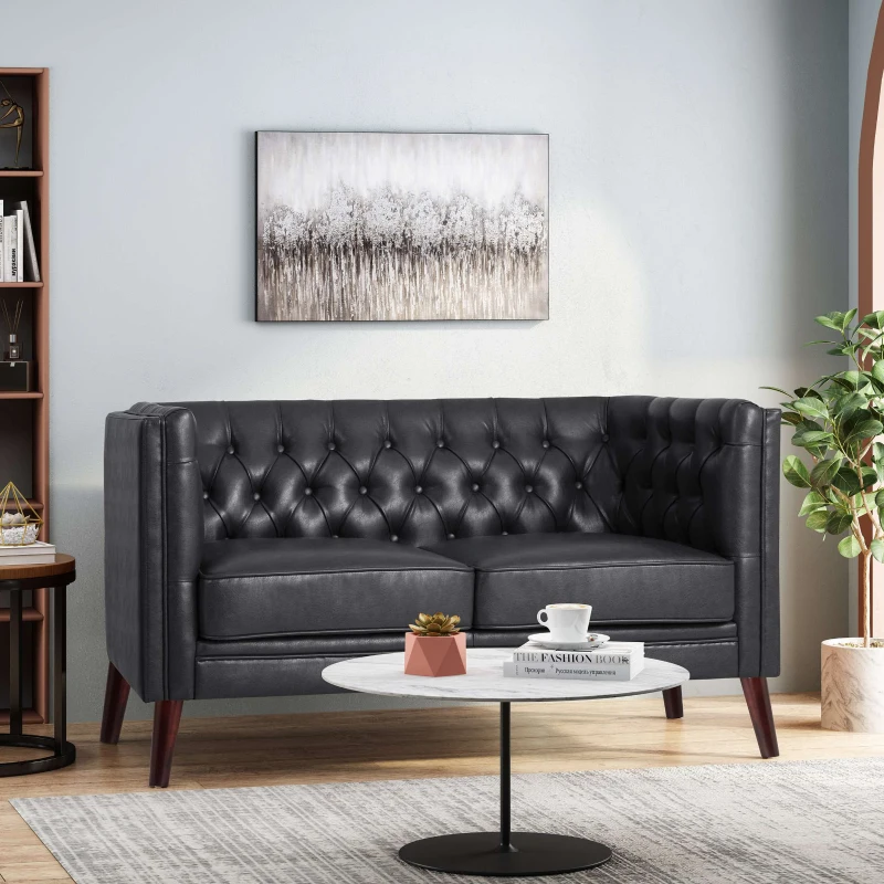Modern Glam Loveseat Sofa with Velvet Upholstery, Wingback Design, Button-Tufted Diamond Stitch, 53.50" W x 31.00" D x 30.00" H, Black