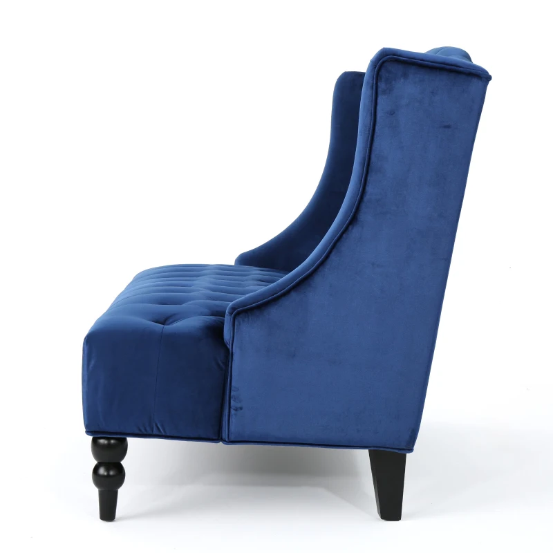 Modern Glam Loveseat Sofa with Velvet Upholstery, Wingback Design, Button-Tufted Diamond Stitch, 50.50" W x 34.00" D x 38.50" H, Navy Blue