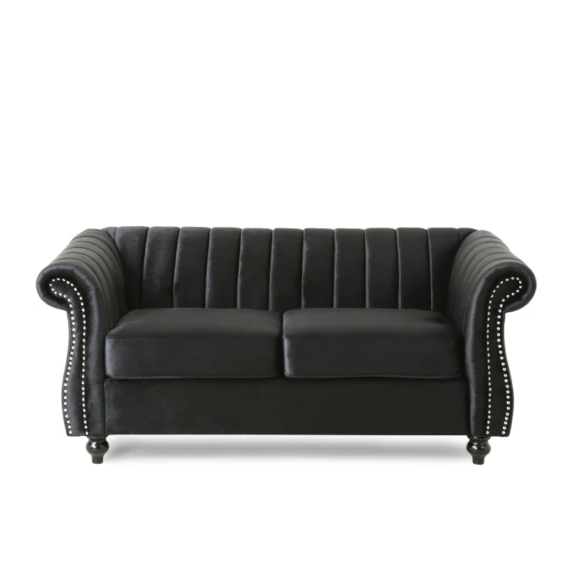Modern Glam Loveseat Sofa with Velvet Upholstery, Wingback Design, Button-Tufted Diamond Stitch, 62.00" W x 33.00" D x 28.50" H, Black