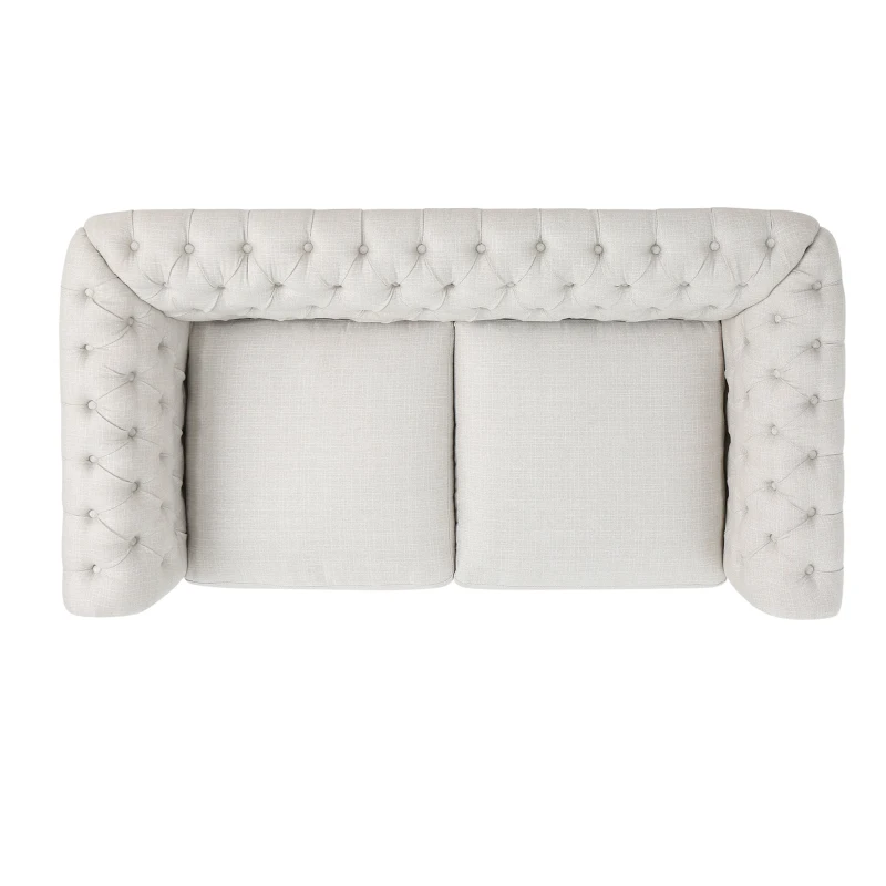 Chesterfield Loveseat Sofa, Deep Button Tufting, Rolled Arms, Nailhead Accents, 62" W x 34" D x 28" H, Beige