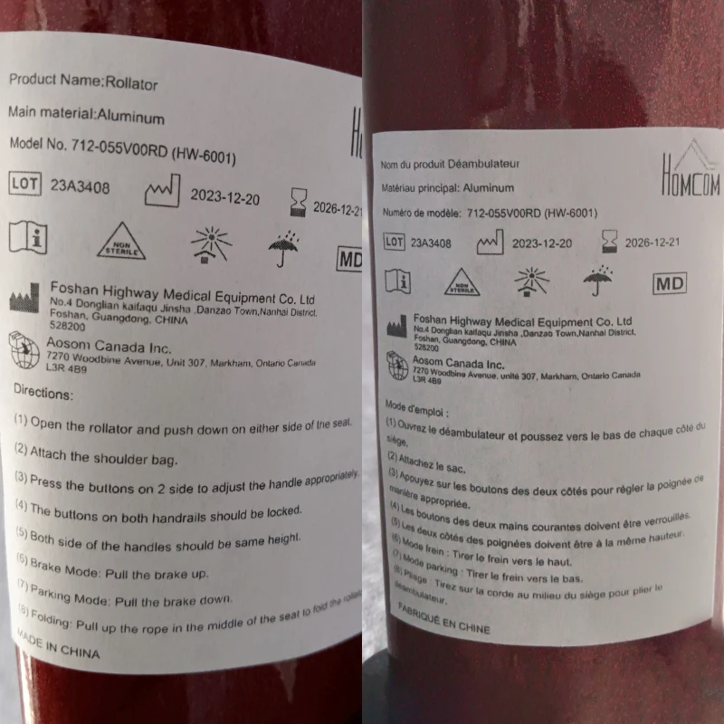 HOMCOM Rollator Walker for Seniors and Adults with 8'' Wheels, Seat, Aluminium Lightweight Folding Rolling Walker with Adjustable Handle, Storage Bag, Dual Brake, Red