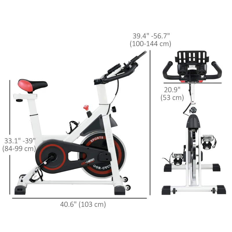 Soozier Adjustable Upright Stationary Exercise Bike w/ LCD Display, Indoor Cycling Bike for Home w/ Adjustable Resistance, White