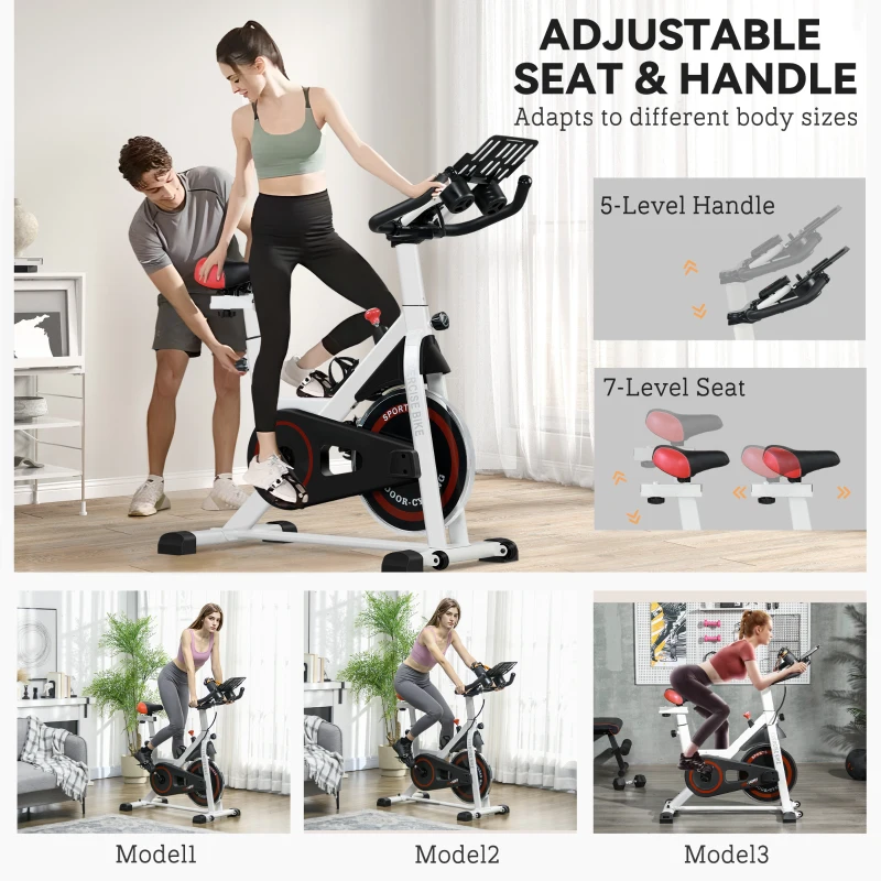 Soozier Adjustable Upright Stationary Exercise Bike w/ LCD Display, Indoor Cycling Bike for Home w/ Adjustable Resistance, White