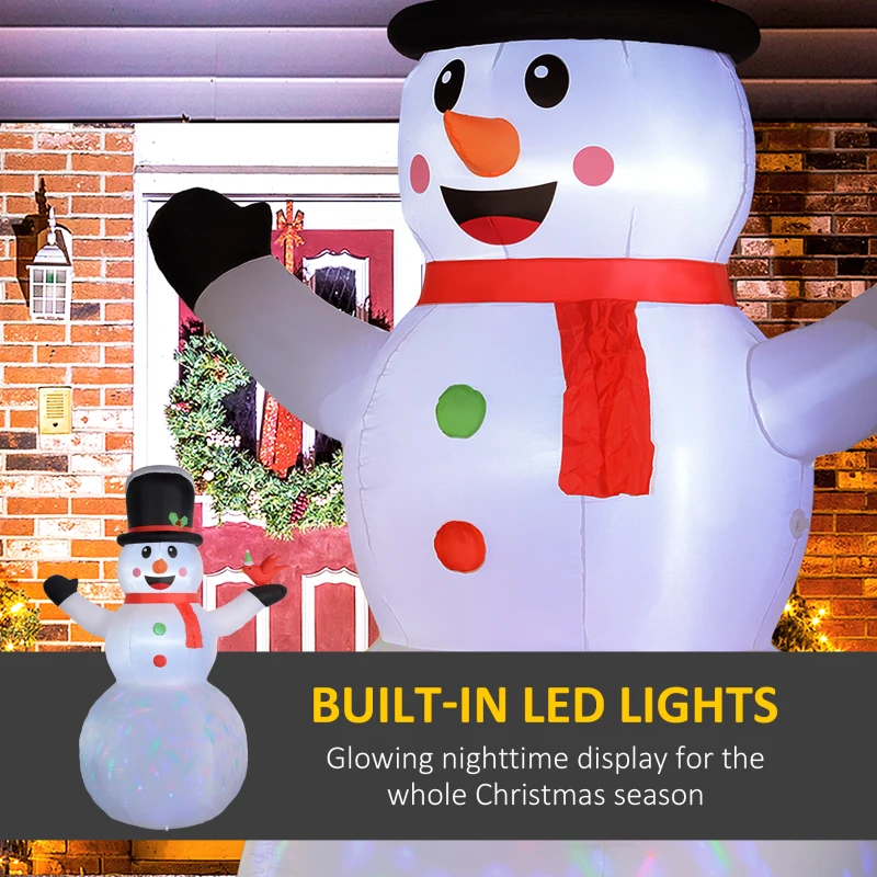 Outsunny 12FT Giant Inflatable Snowman, Christmas Blow Up Snowman with Rotating Colorful LED Light for Indoor, Outdoor, Yard