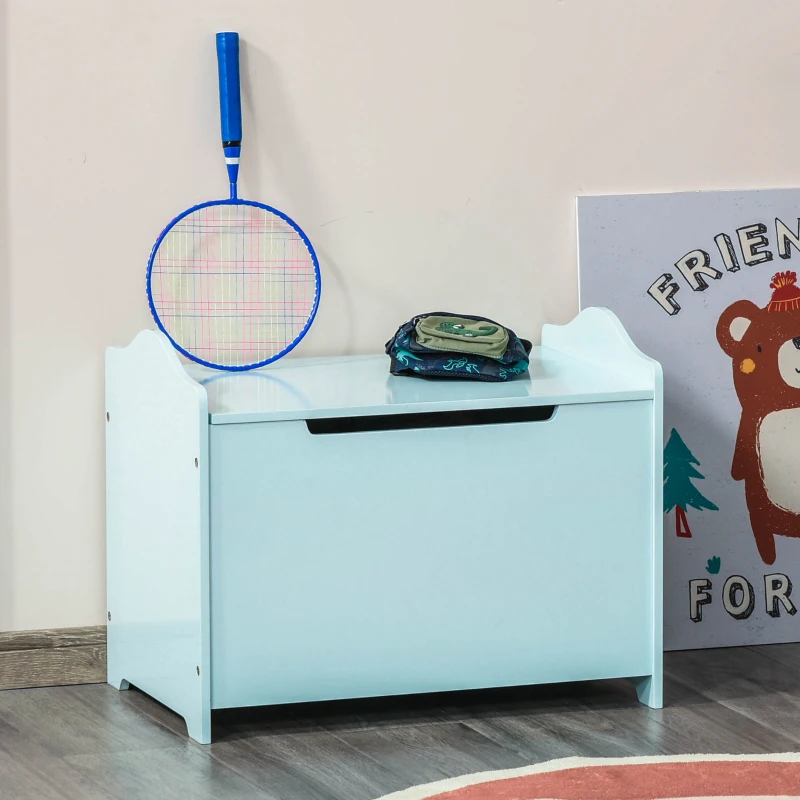 Qaba Kids Toy Chest Wooden Toy Storage Organizer Chest Box with Magnetic Hinge, Large Storage Space, & Groove Handle, Blue