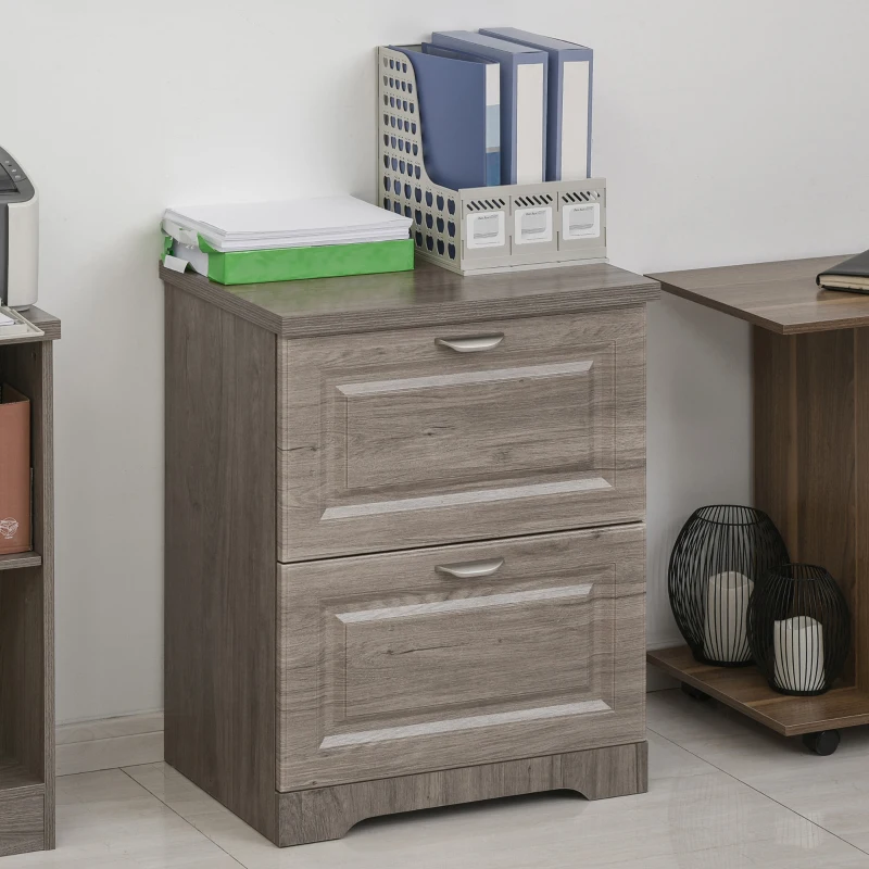 HOMCOM Wood 2-Drawer Lateral File Cabinet Organizer with Hanging Bar and Spacious Tabletop Display for for Letter/Legal Size, Grey