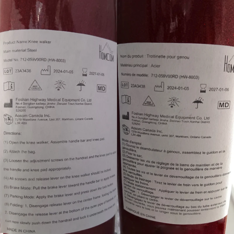 HOMCOM Steerable Knee Walker, Foldable Knee Scooter with Dual Braking System, Adjustable Height, Crutch Alternative, Red