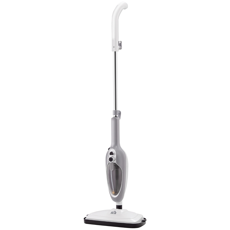 HOMCOM Steam Mop Cleaner for Laminate, Hardwood, Tiles and Carpet, 10–In-1 Multi-Purpose Floor Steamer for Kitchen, White/Grey