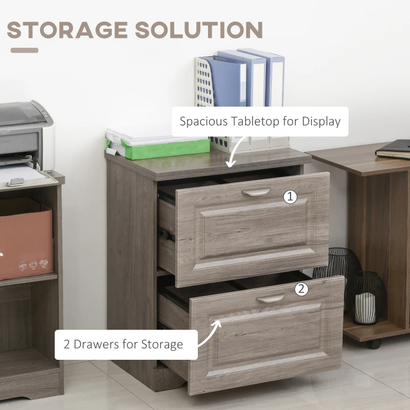 HOMCOM Wood 2-Drawer Lateral File Cabinet Organizer with Hanging Bar and Spacious Tabletop Display for for Letter/Legal Size, Grey