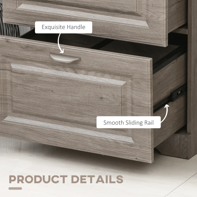 HOMCOM Wood 2-Drawer Lateral File Cabinet Organizer with Hanging Bar and Spacious Tabletop Display for for Letter/Legal Size, Grey