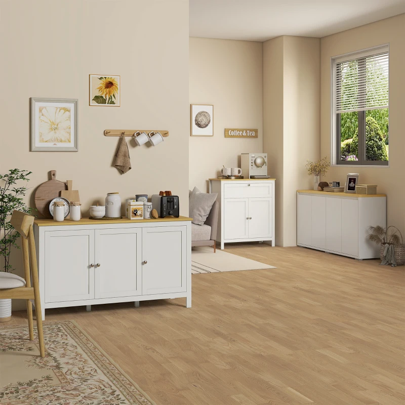 HOMCOM Sideboard, Buffet Cabinet with Doors and Adjustable Shelves for Living Room, Entryway, White and Natural