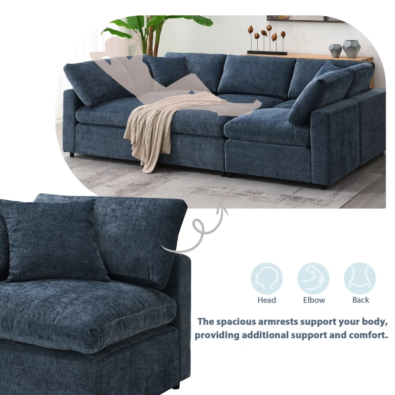 130" x 65" Modern Modular Cloud Sofa Bed with Ottoman, 6-Seat, Convertible U Shaped Sofa for Living Room, Apartment, Dark Blue