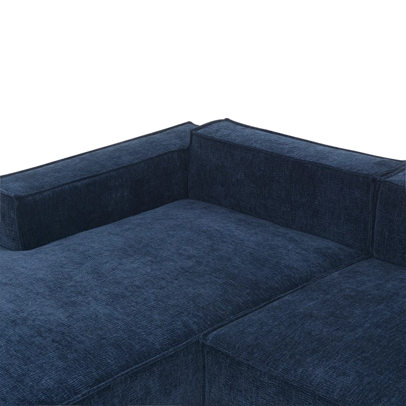 Minimalist Modular Sectional Sofa, Wrinkle-Resistant Chenille, L-Shaped Sleeper, No Assembly Required, 111.5" L x 72" W x 32" H, Dark Blue