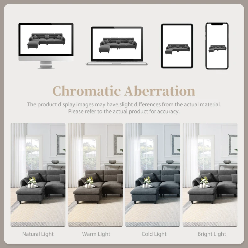 110" Modern L-Shaped Convertible Sectional Sofa with Free Pillows, 5-Seat Indoor Furniture for Living Room, 110″ L x 62″ W x 34″ H, Gray