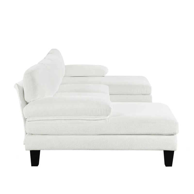 112" Granular Velvet U-Shaped Sofa with Double Chaise, 6-Seat Sofa Bed, Indoor Furniture for Living Room, 112″ L x 56″ W x 35″ H, Beige