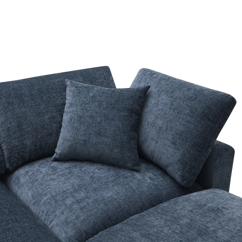 130" x 65" Modern Modular Cloud Sofa Bed with Ottoman, 6-Seat, Convertible U Shaped Sofa for Living Room, Apartment, Dark Blue