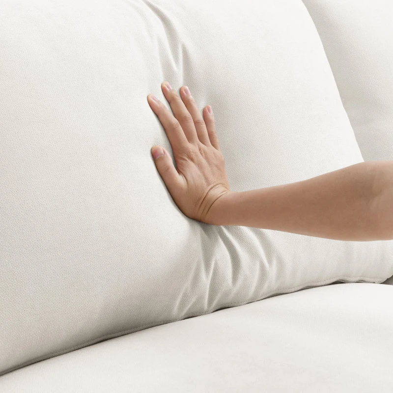 Modern L-Shaped 4-Seat Polyester Fabric Sectional Sofa Set with Convertible Ottoman and 2 Free Pillows, for Living Room, White