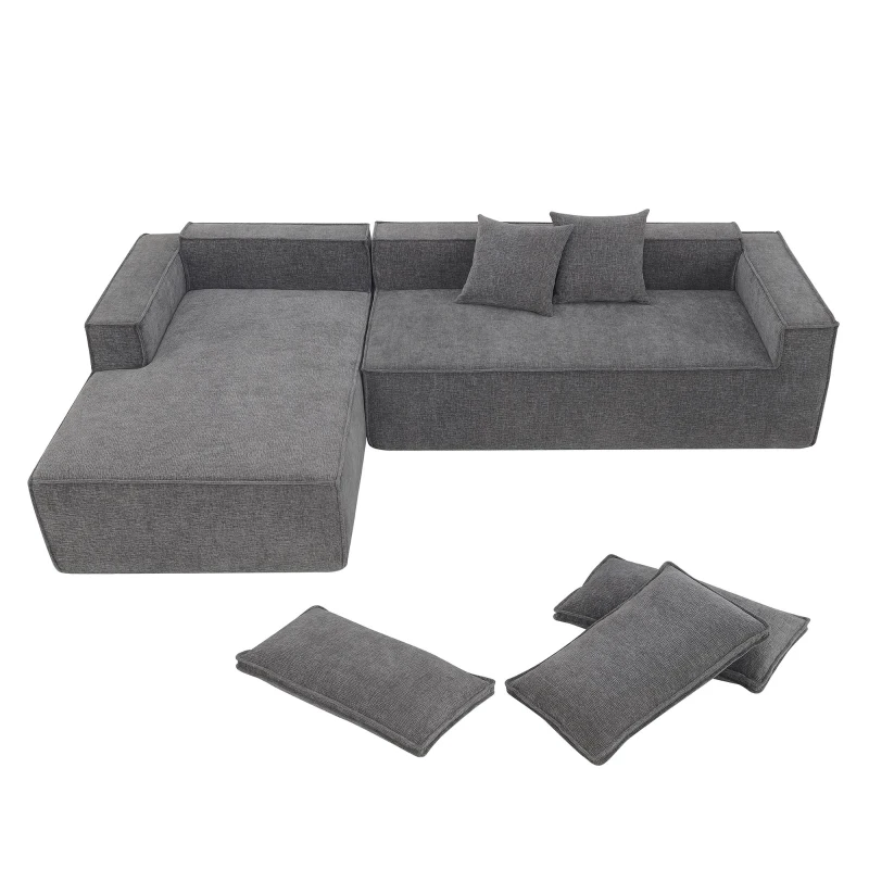 Minimalist Modular Sectional Sofa, Wrinkle-Resistant Chenille, L-Shaped Sleeper, No Assembly Required, 111.5" L x 72" W x 32" H, Gray