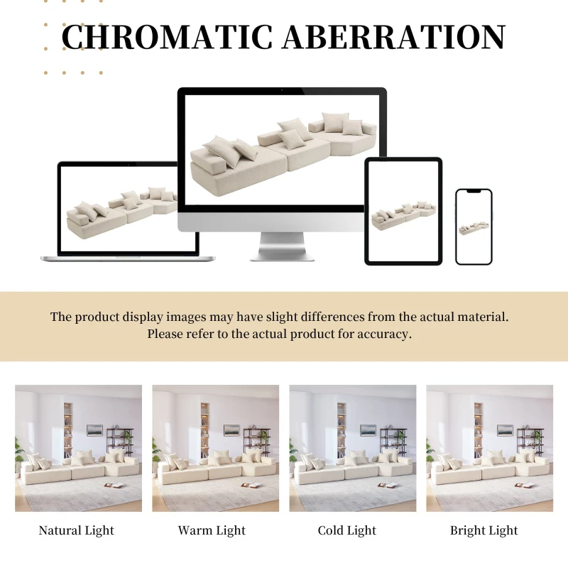 Oversized Modular Sectional Sofa with 3-Piece Free Combination, Convertible Sleeper Couch for Living Room, 151.5" L x 47.5" W x 24.5" H, Beige
