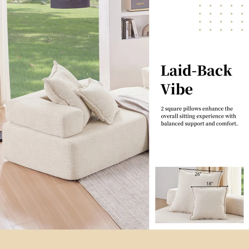 Lounge Frame for Oversized Modular U Shaped Sectional Sofa, Spacious Foam-Filled Sofa Bed for Living Room, 56" L x 36" W x 24.5" H, Beige