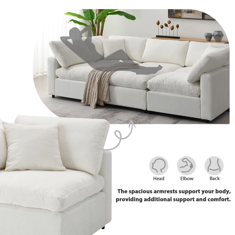 130" x 65" Modern Modular Cloud Sofa Bed with Ottoman, 6-Seat, Convertible U Shaped Sofa for Living Room, Apartment, Beige