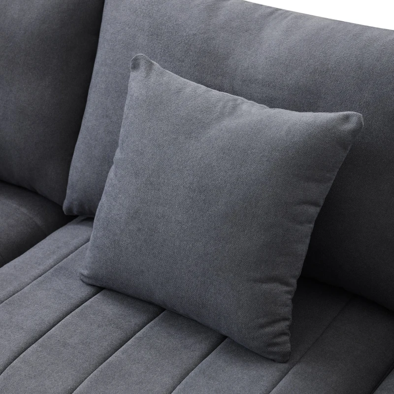 89" x 79" Modern Sectional Sofa with Vertical Stripes and 2 Pillows, 5-Seat Couch with Convertible Ottoman, for Living Room, Dark Gray