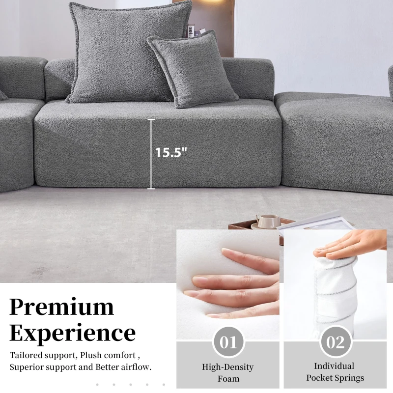 Oversized Modular Sectional Sofa with 3-Piece Free Combination, Convertible Sleeper Couch for Living Room, 156" L x 47.5" W x 24.5" H, Gray