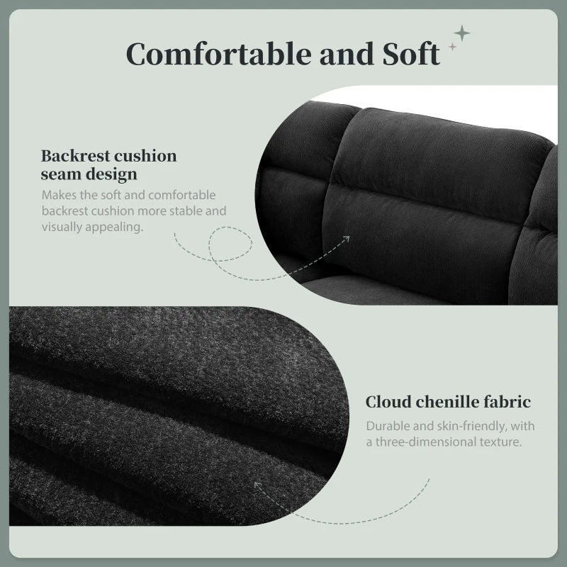110" Modern L-Shaped Convertible Sectional Sofa with Free Pillows, 5-Seat Furniture for Living Room, 110″ L x 62″ W x 34″ H, Black