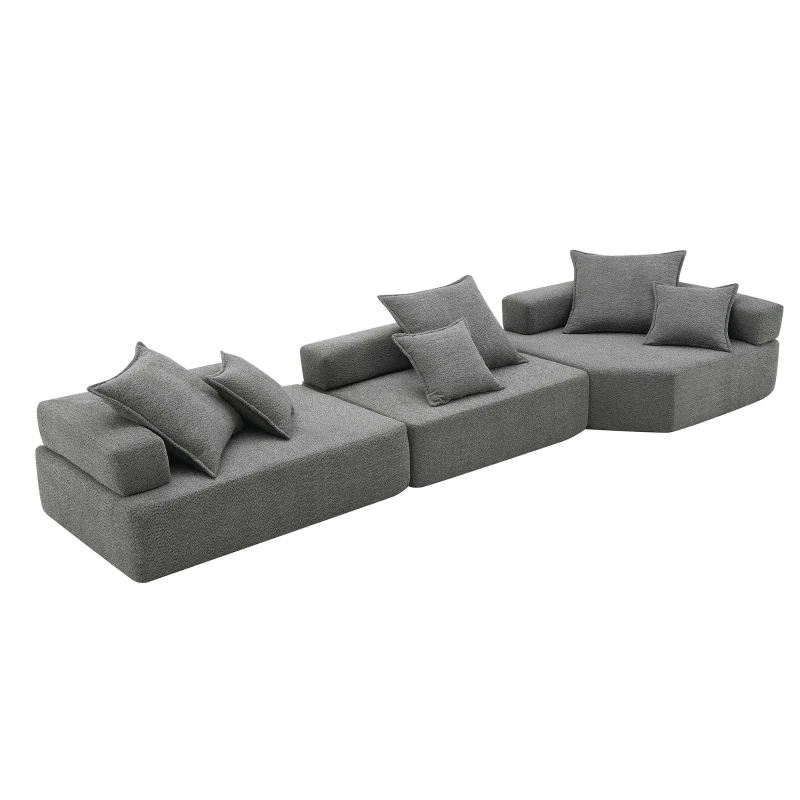 Oversized Modular Sectional Sofa with 3-Piece Free Combination, Convertible Sleeper Couch for Living Room, 151.5" L x 47.5" W x 24.5" H, Gray