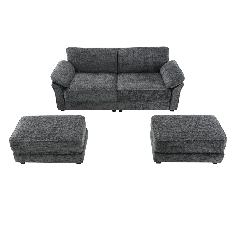 Convertible Sectional Sofa Bed Set with Ottoman, 4-Seat Loveseat for Living Room, Apartment, Office, 81″ L x 55″ W x 32″ H, Gray