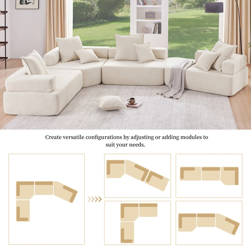 156" Oversized Modular U-Shaped Sectional Sofa with 4 Pieces Free Combination, Convertible Sleeper Couch for Living Room, Beige