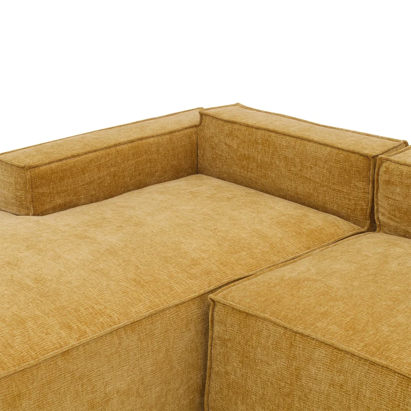 Minimalist Modular Sectional Sofa, Wrinkle-Resistant Chenille, L-Shaped Sleeper, No Assembly Required, 111.5" L x 72" W x 32" H, Yellow