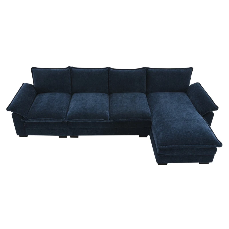 118" x 55" Modern L-Shaped Chenille Cloud Sofa with Double Seat Cushions and Chaise Lounge, 5-Seat Couch for Living Room, Dark Navy