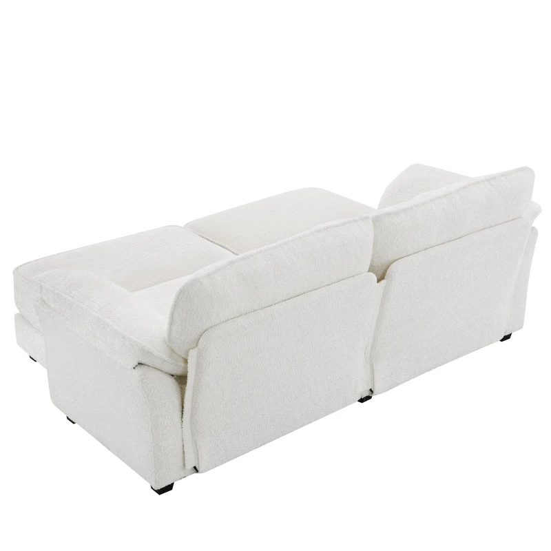 Convertible Sectional Sofa Bed Set with Ottoman, 4-Seat Loveseat for Living Room, Apartment, Office, 81″ L x 55″ W x 32″ H, White