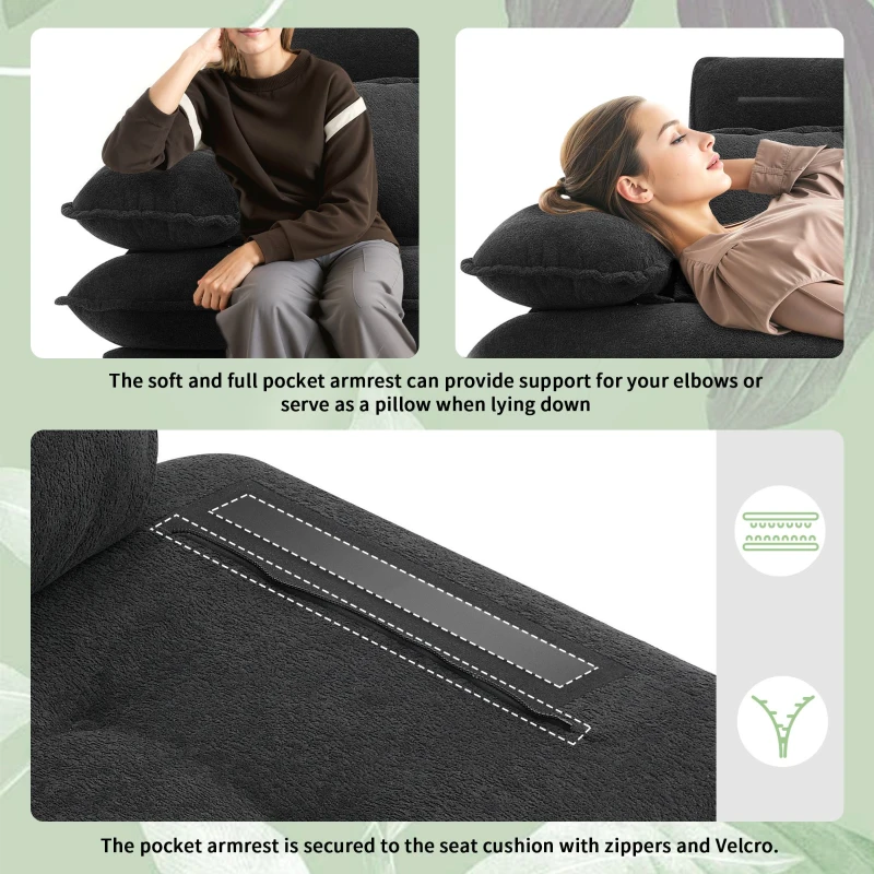 106" L-Shaped Convertible Tufted Sectional Sofa with 4-Seat, Adjustable Legs, Movable Ottoman for Living Room, 106″ L x 66.5″ W x 34″ H, Black