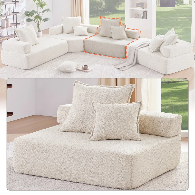 Loveseat Frame for Oversized Modular U Shaped Sectional Sofa, Spacious Foam-Filled Sofa Bed for Living Room, 48" L x 36" W x 24.5" H, Beige