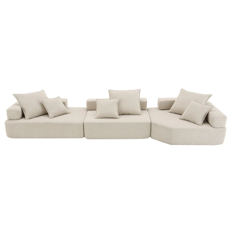 Oversized Modular Sectional Sofa with 3-Piece Free Combination, Convertible Sleeper Couch for Living Room, 151.5" L x 47.5" W x 24.5" H, Beige