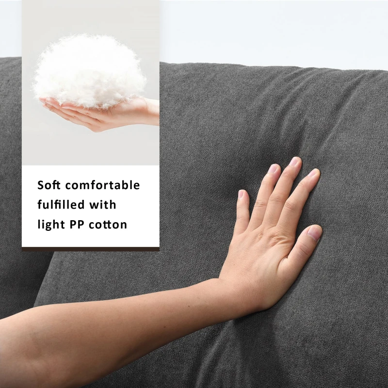 Modern L-Shaped 4-Seat Polyester Fabric Sectional Sofa Set with Convertible Ottoman and 2 Free Pillows, for Living Room, Dawn Gray