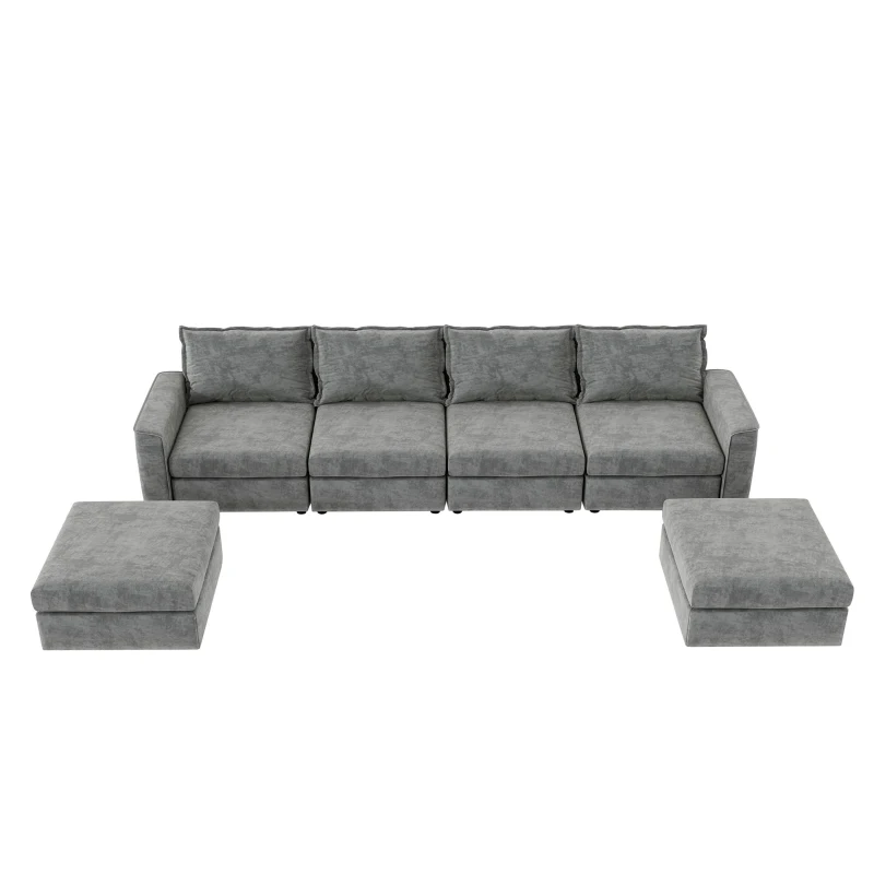 115" Chenille Modular Sectional 6-Seat Sleeper Sofa with Ottoman, U-Shaped Reversible Couch, for Living Room, 115″ L x 58″ W x 32″ H, Gray